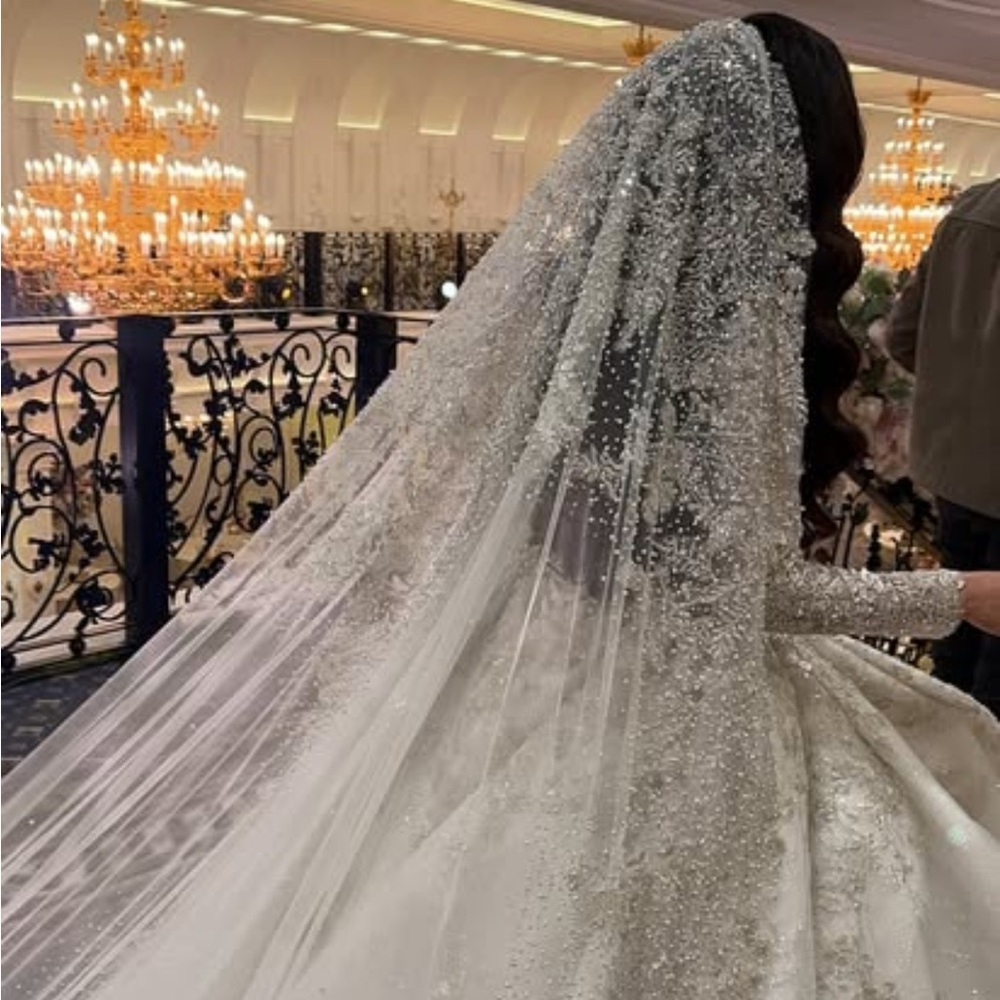 Elegant champagne beaded veil